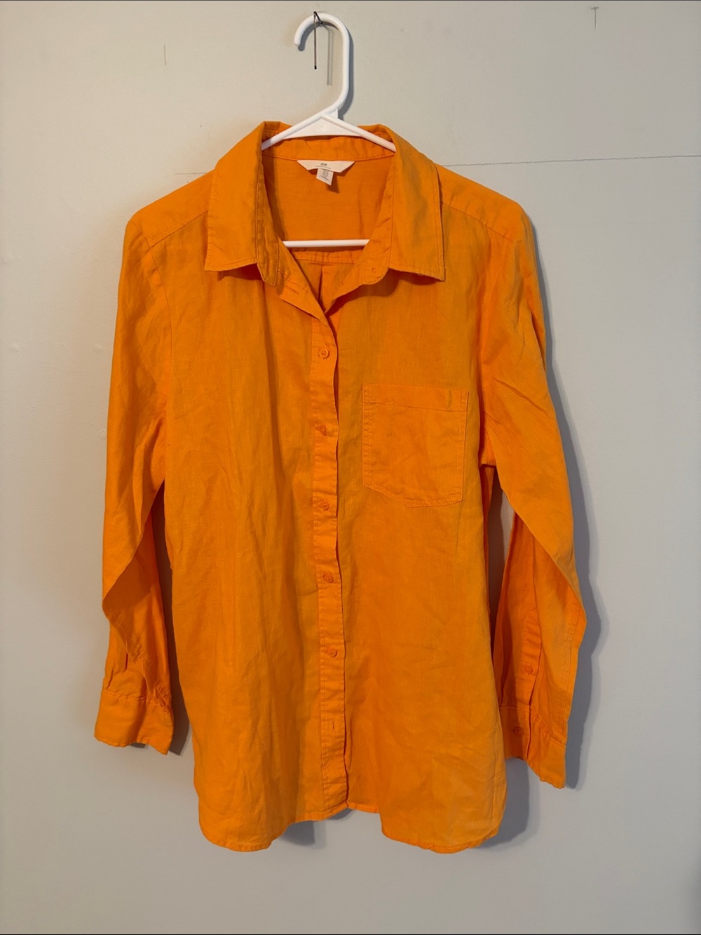 H&M Bright Orange Casual Linen/cotton blendButton-Down Shirt. Med.